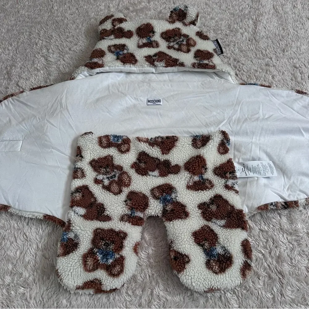 Moschino Cozy Teddy Bear Patterned Sherpa Baby Onesie